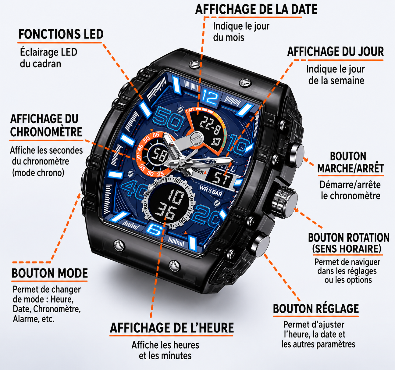 Montre Sport Smael (Analogique + Numérique) (Ref MM103)