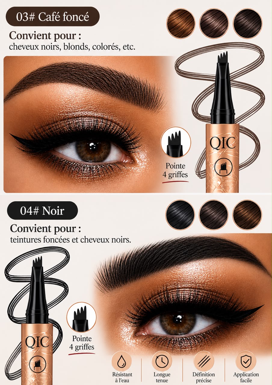 Stylo à Sourcils Effet Microblading 3D à 4 Pointes